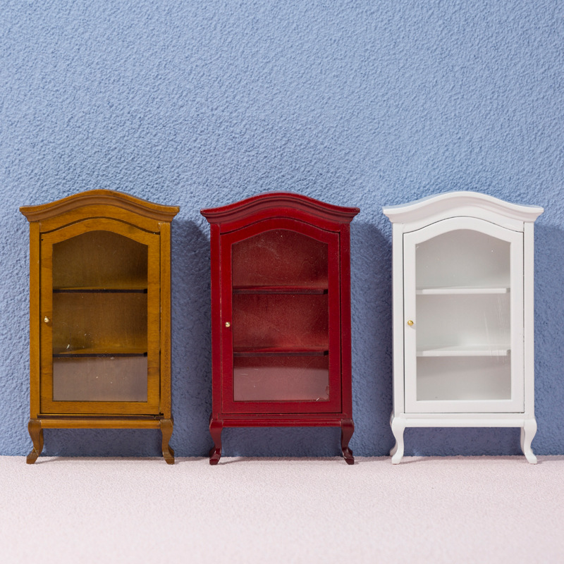 1：12三格玻璃酒柜迷你小家具摆件DIY模型娃娃屋