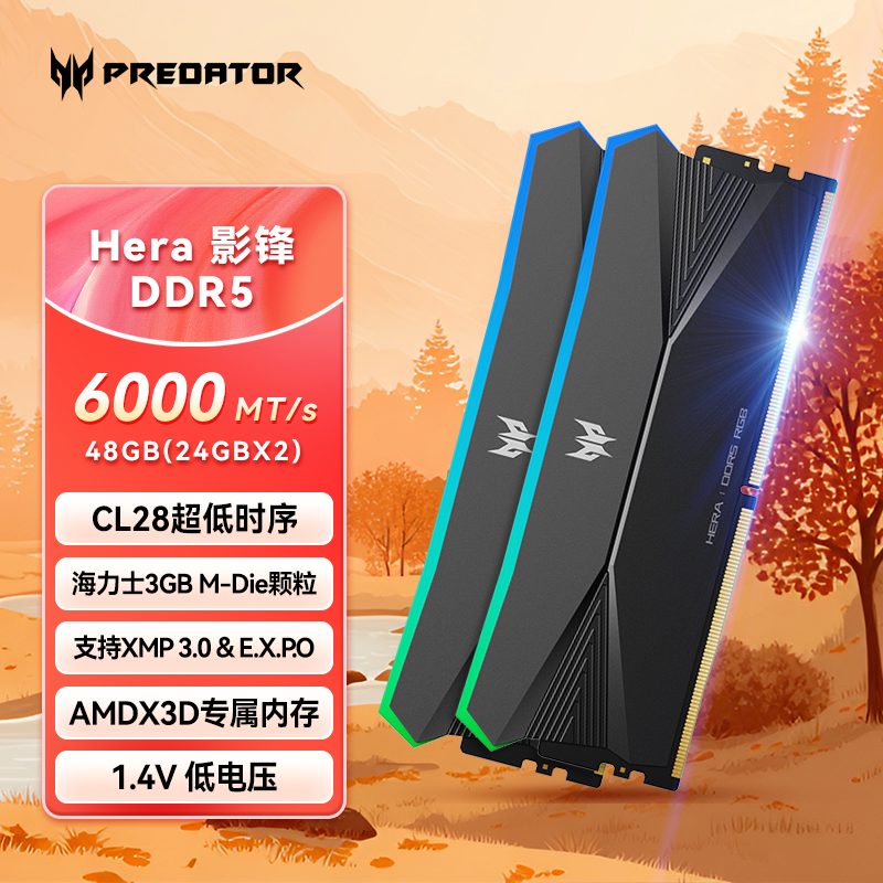 【豪华旗舰】宏碁掠夺者DDR5 6000频率台式机内存条Hera影锋RGB灯条