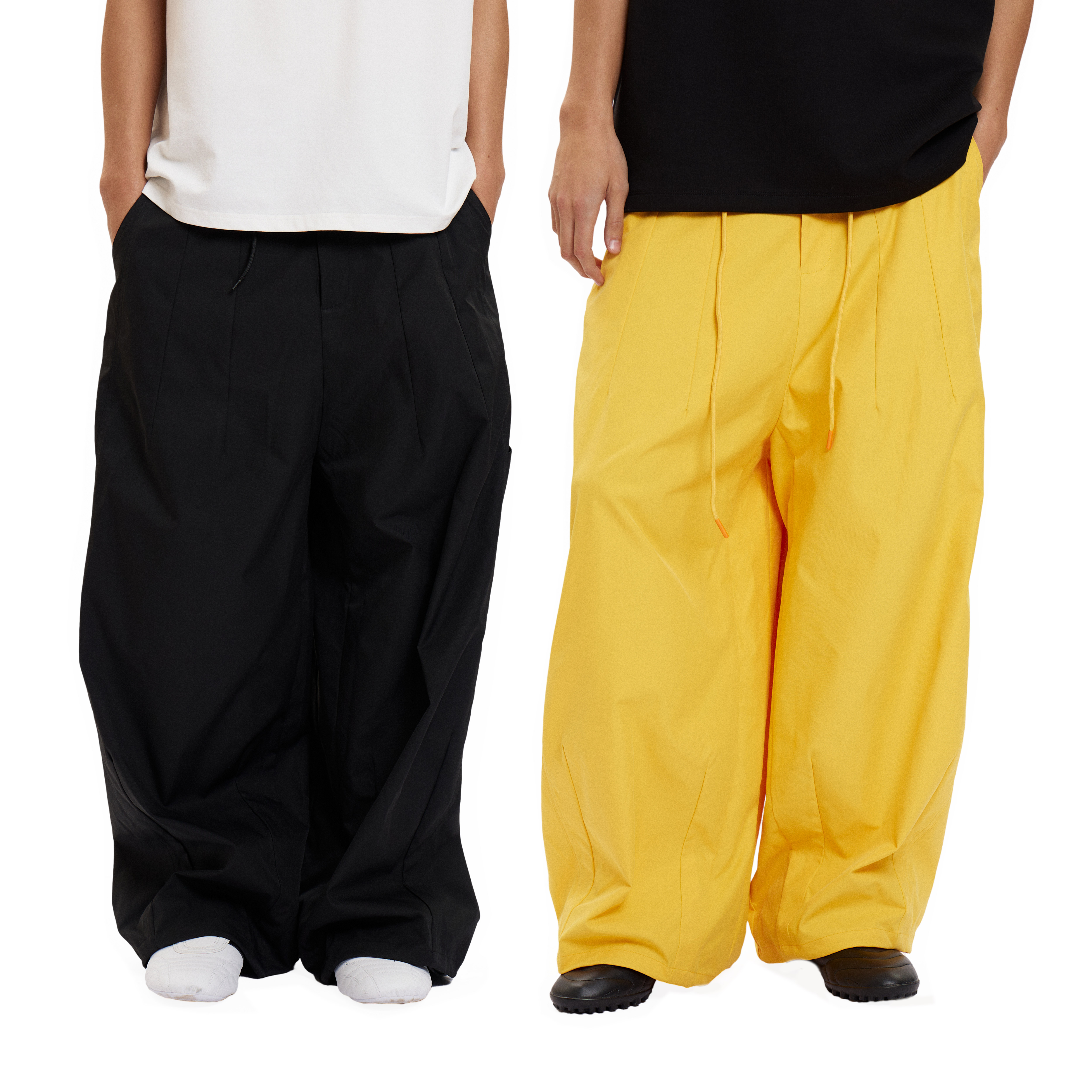 CASHHOOKED CLOTH 25SS春夏 基础黑黄色抽绳轻薄阔腿束脚工装裤