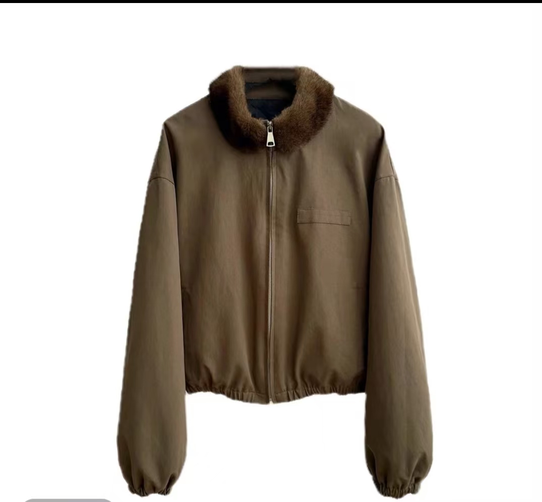 烨子家 秋冬新款水貂立领90白鸭绒内胆羽绒皮草派克服女短款