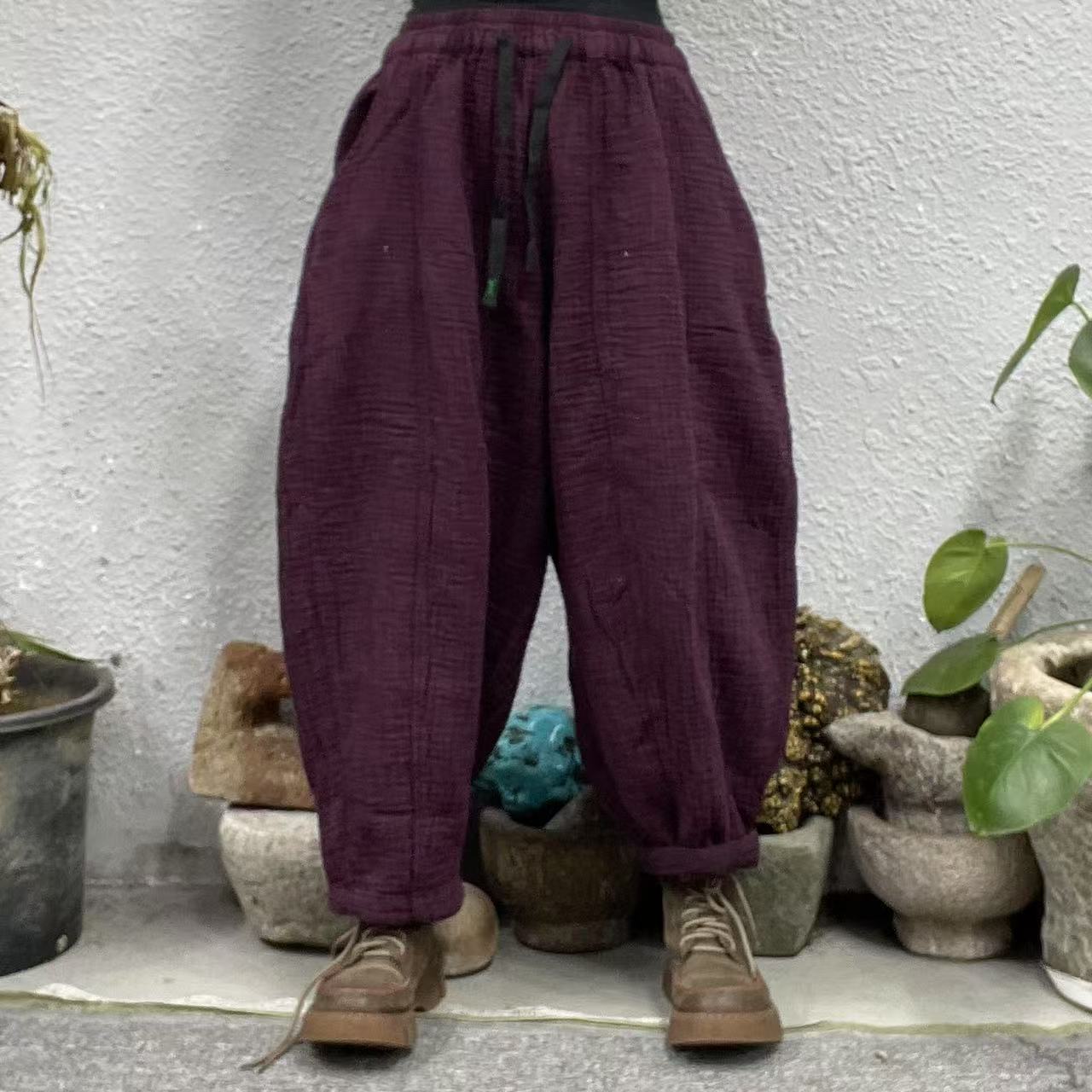 9908春厚双层纱后立体口袋炒色12片南瓜休闲裤（长89臀围140脚口40