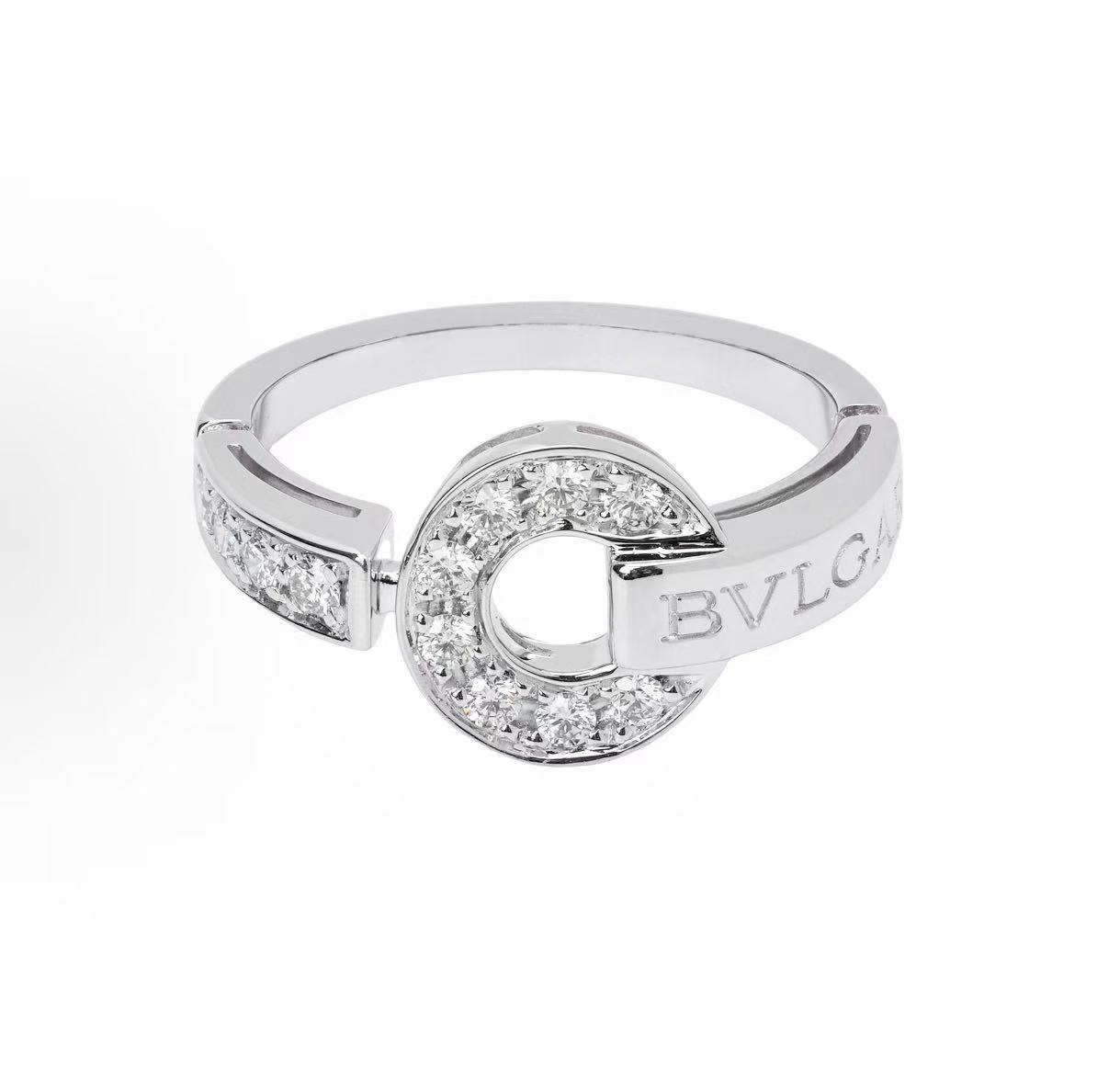 99新 BVLGARI/宝格丽 99新 宝格丽18K白金镶钻铜钱戒指51号 带盒