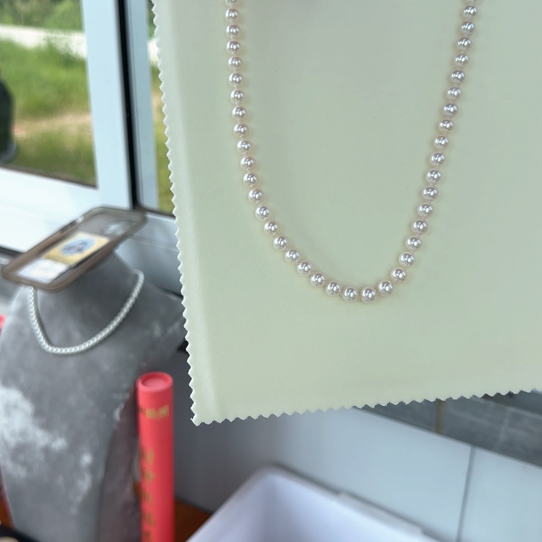 淡水珍珠银S925镶嵌颈饰7-8无核极光镜面正圆无暇炫彩白透粉