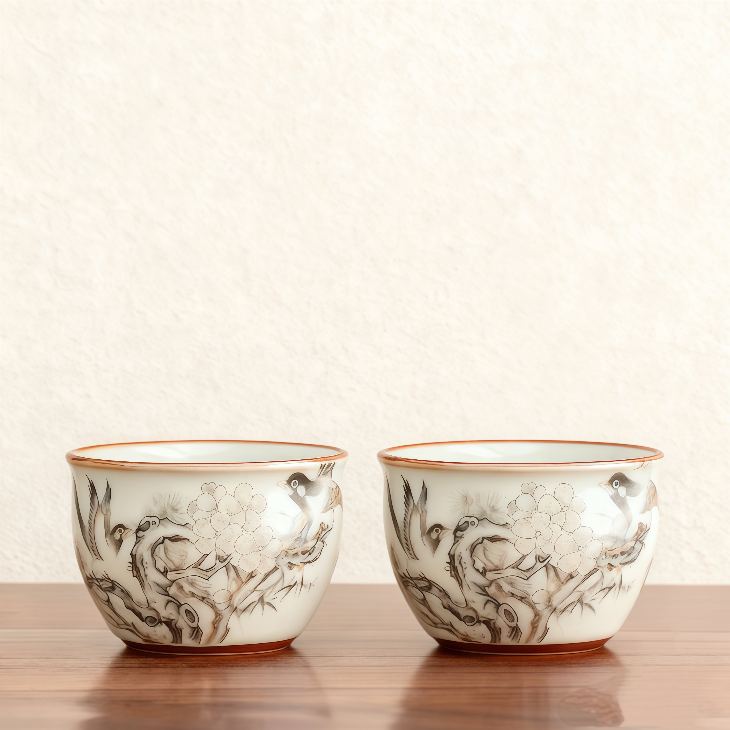 新中式-水墨喜上眉梢黄汝缸杯（两个装）622