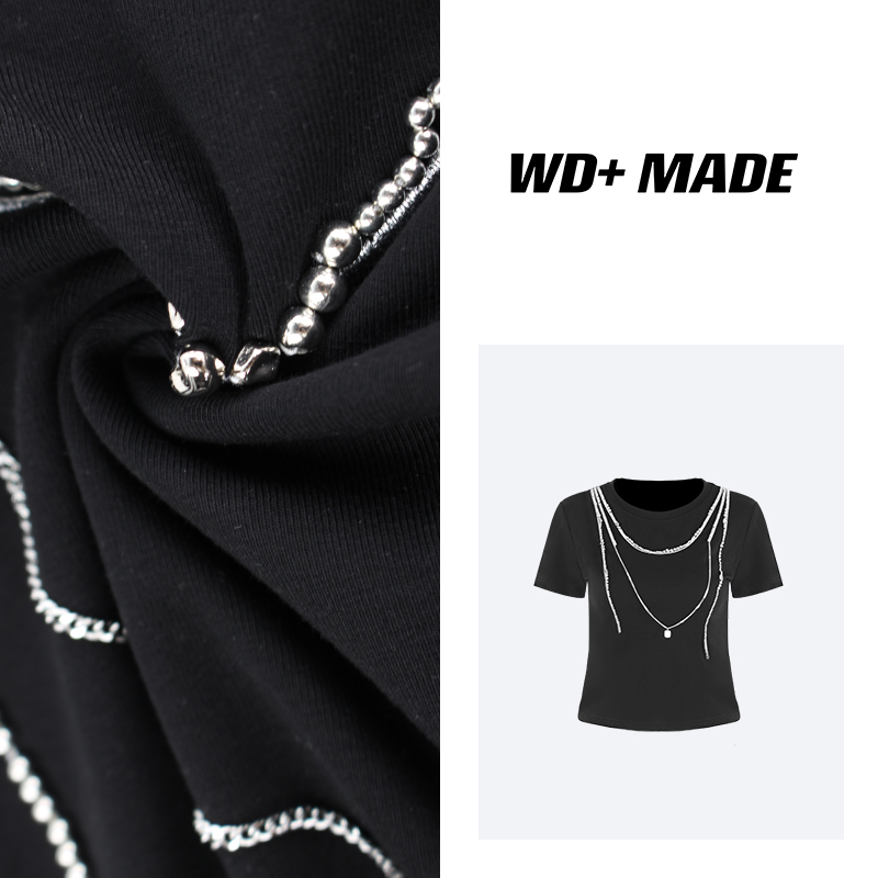 欧州时尚圆领钉珠短袖宽松显瘦百搭短袖上衣T恤