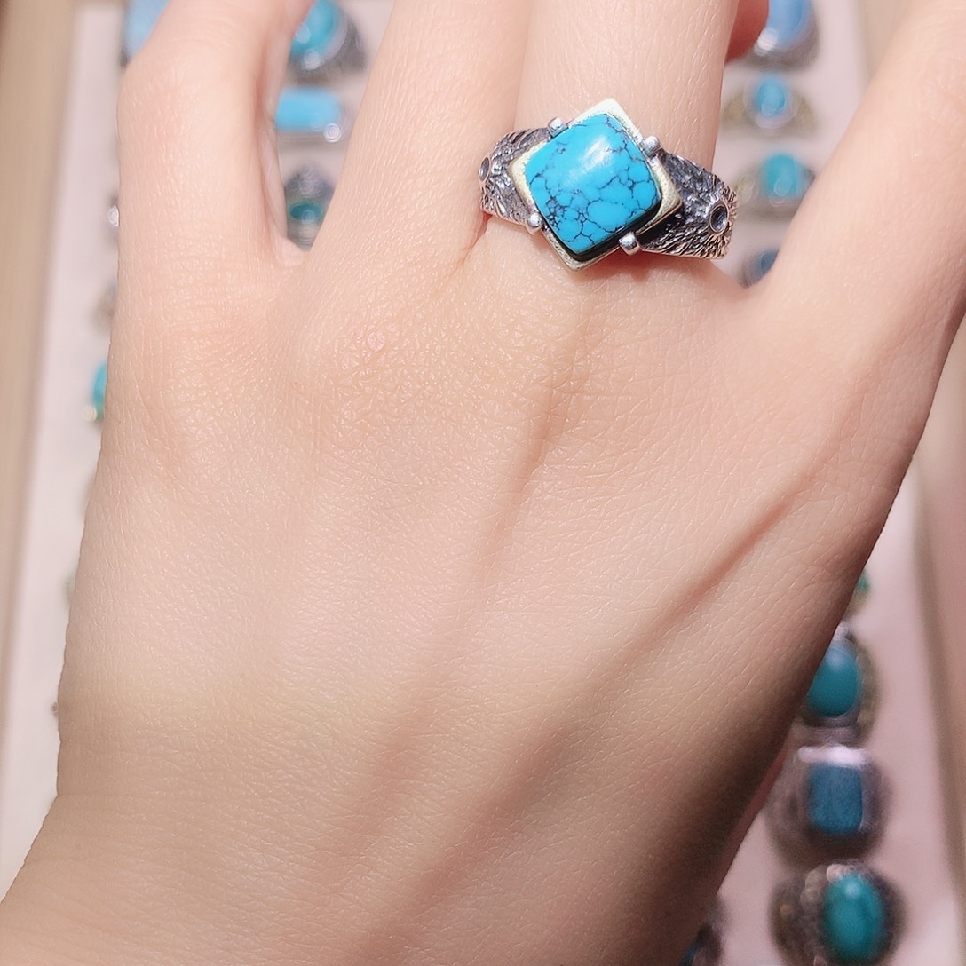 绿松石银S925镶嵌戒指