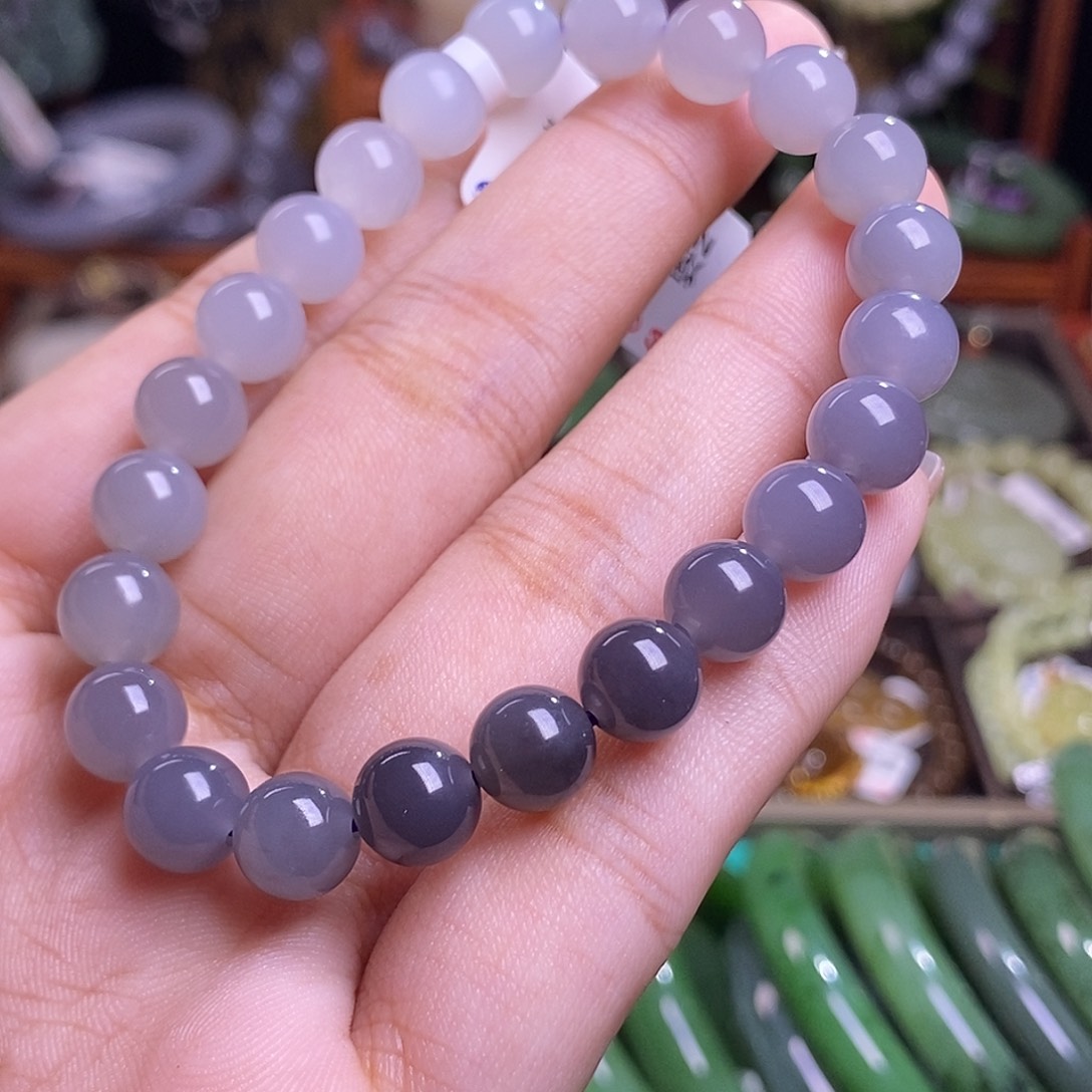 和田玉未镶嵌浓烟紫手链8MM