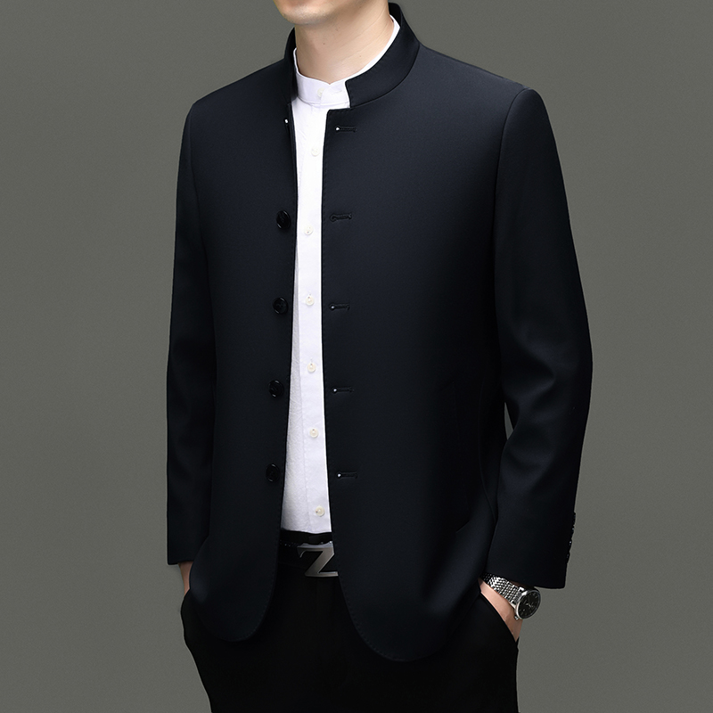 春秋高端男士立领中山装男装商务休闲新中厚款中式国风夹克外套