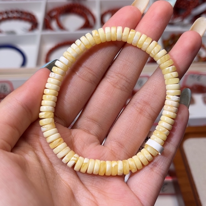 蜜蜡未镶嵌手链精工直切药片6.5mm