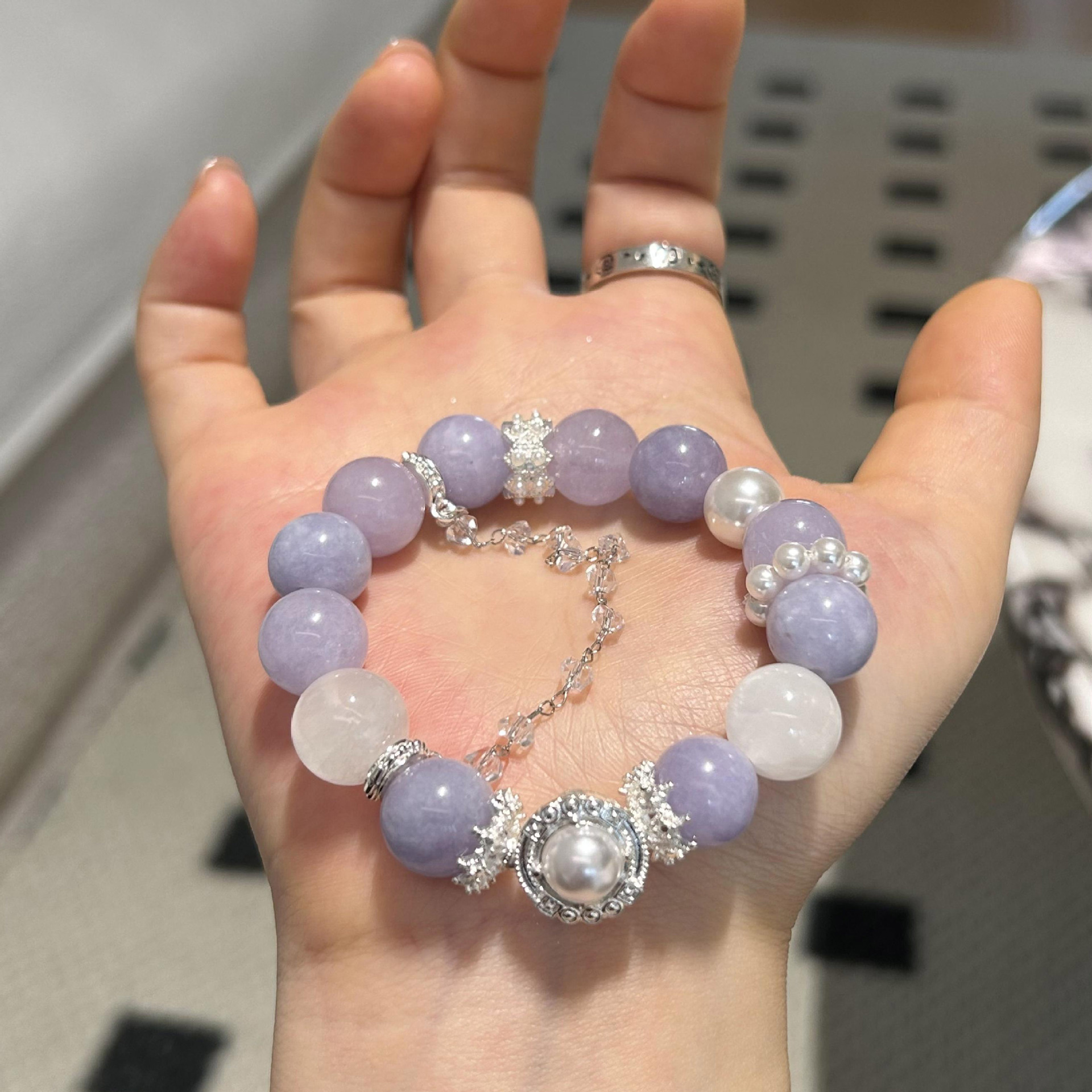 【芋泥波波】芋泥波波浅紫色手串复古轻奢高级感白水晶多巴胺原创