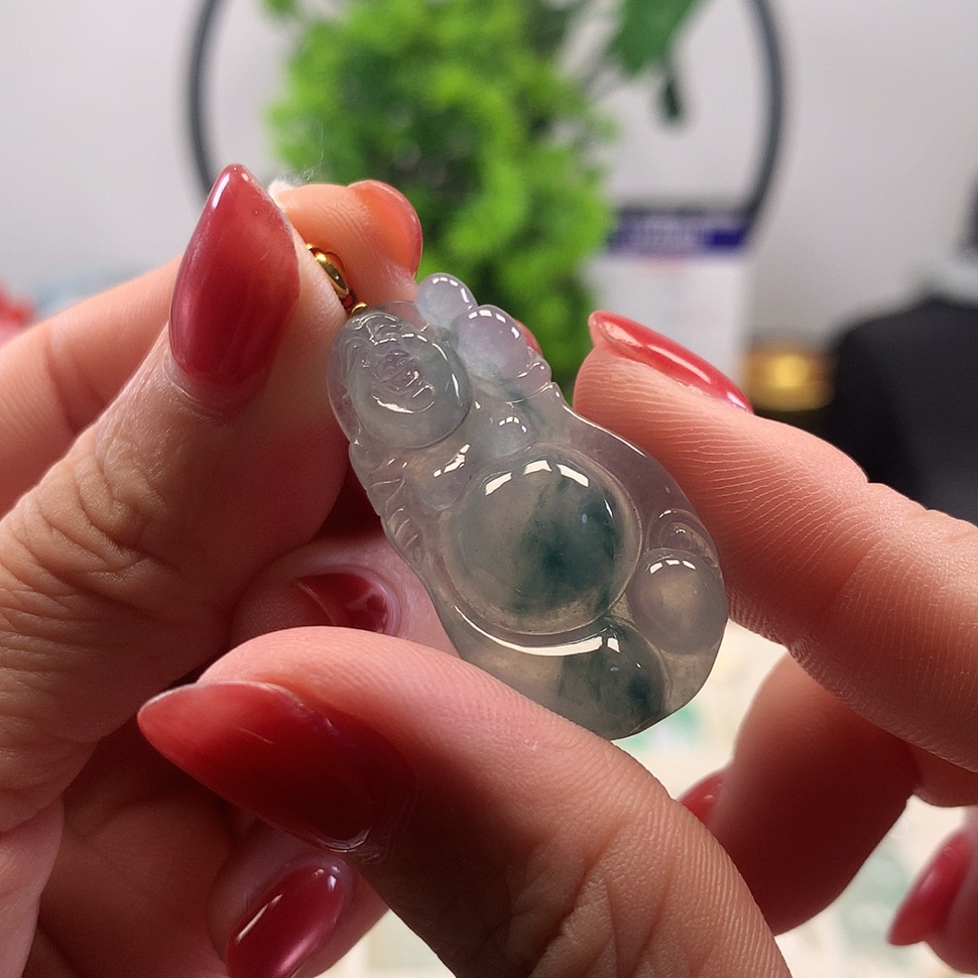 翡翠18K金镶嵌颈饰天然翡翠A货佛公