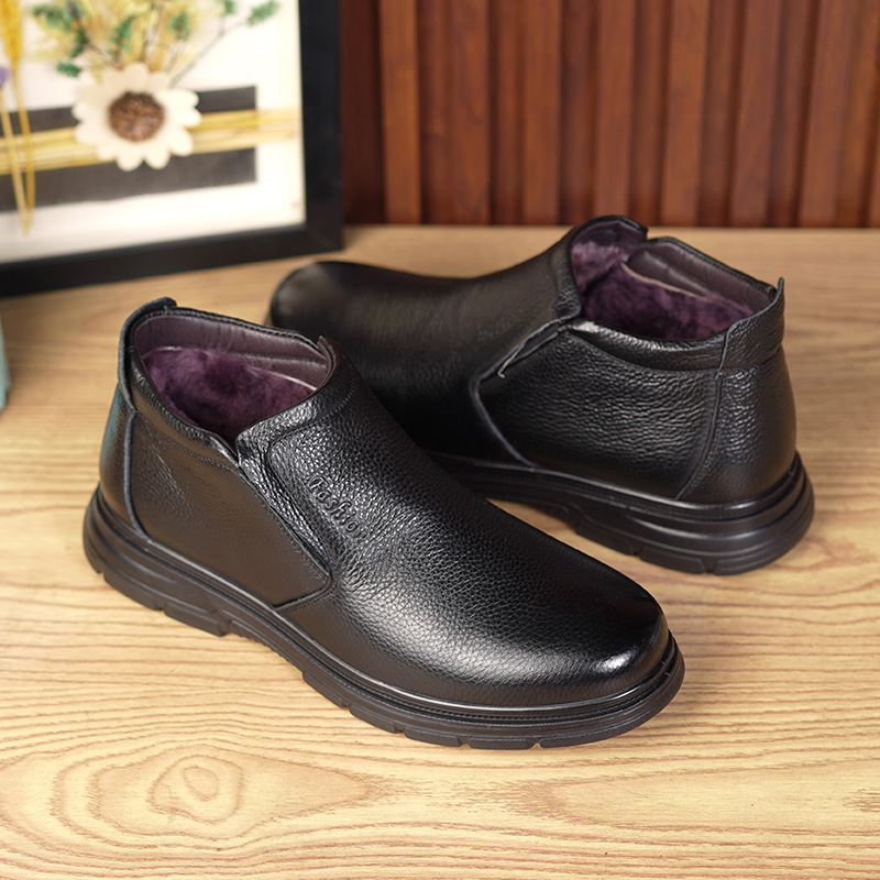 冬季加绒男鞋软底真皮加绒保暖休闲防滑平底男士皮鞋男款鞋子男