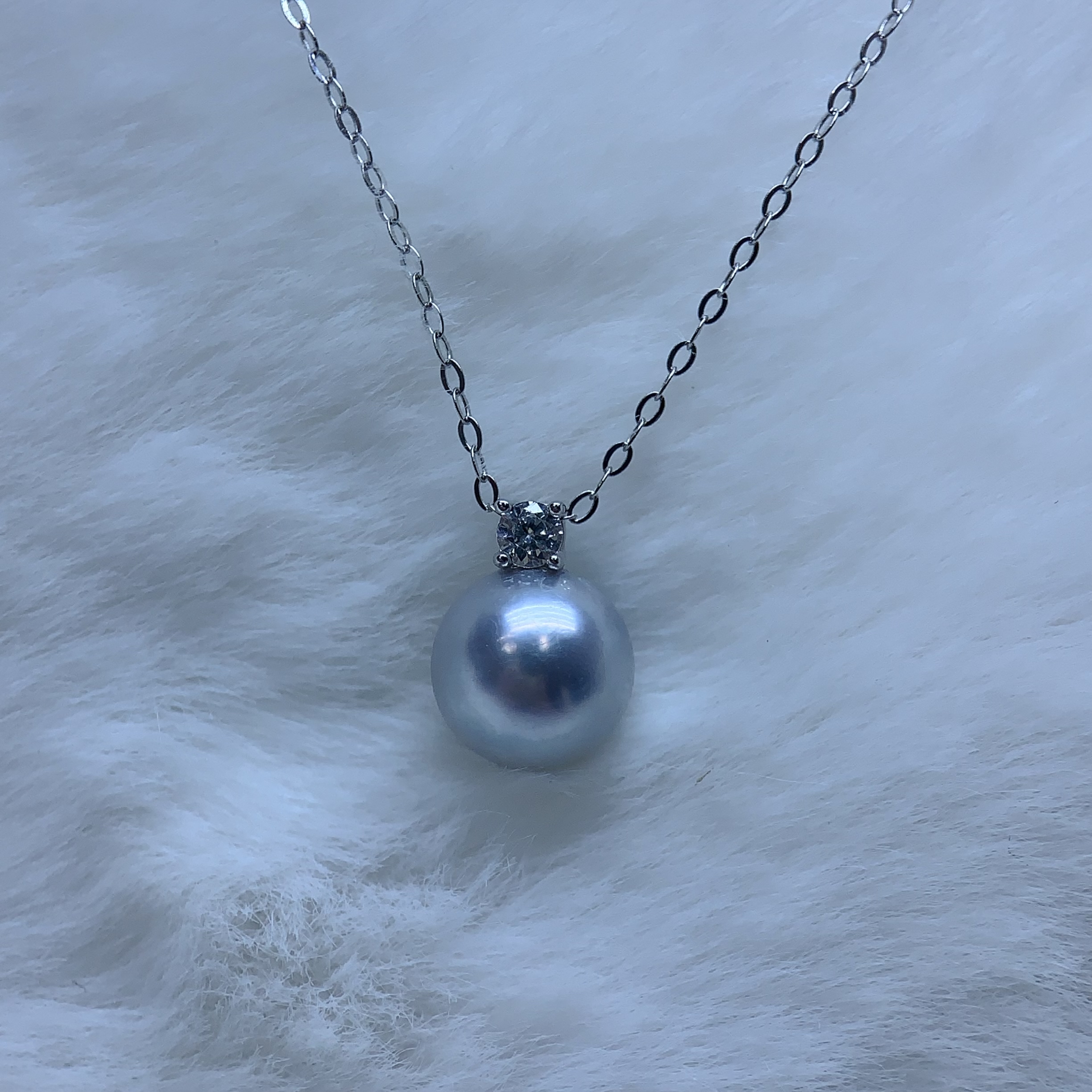 S925银海水灰珠王妃吊坠 7-8MM Y319