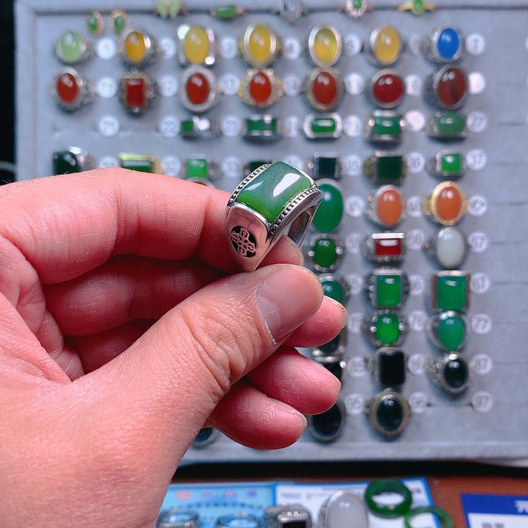 和田玉（碧玉）戒指银S925镶嵌