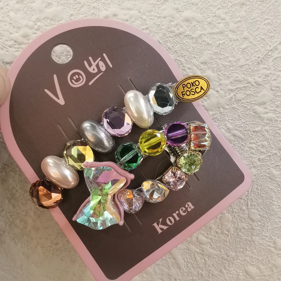 D076蝴蝶结弯刀闪闪泡菜款边夹一对