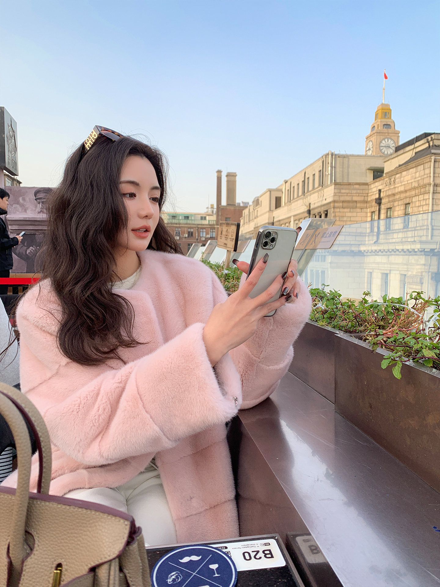 公主家 樱花漫步 进口天鹅绒水貂皮草外套女整貂横排圆领貂皮大衣