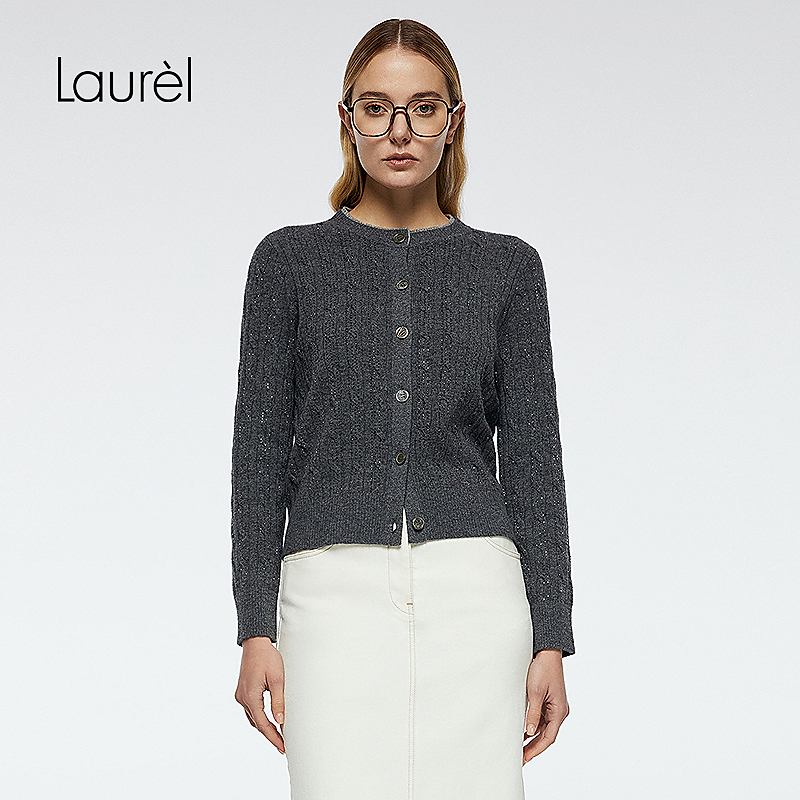 Laurel劳芮25秋新款麻花钉钻针织开衫女LWD363M01400