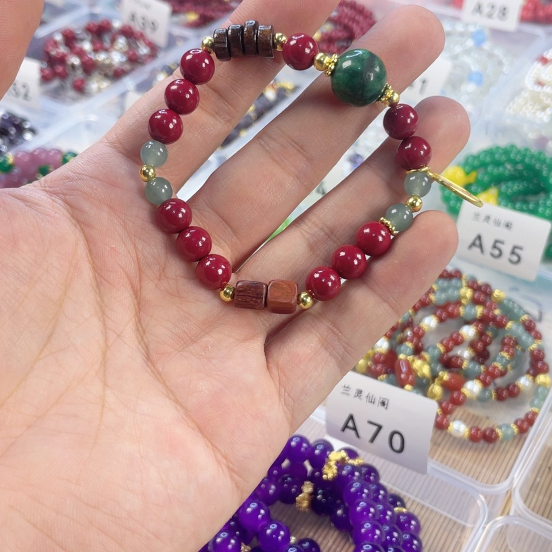 檀香紫檀（小叶紫檀）手串银S925镀金镶嵌