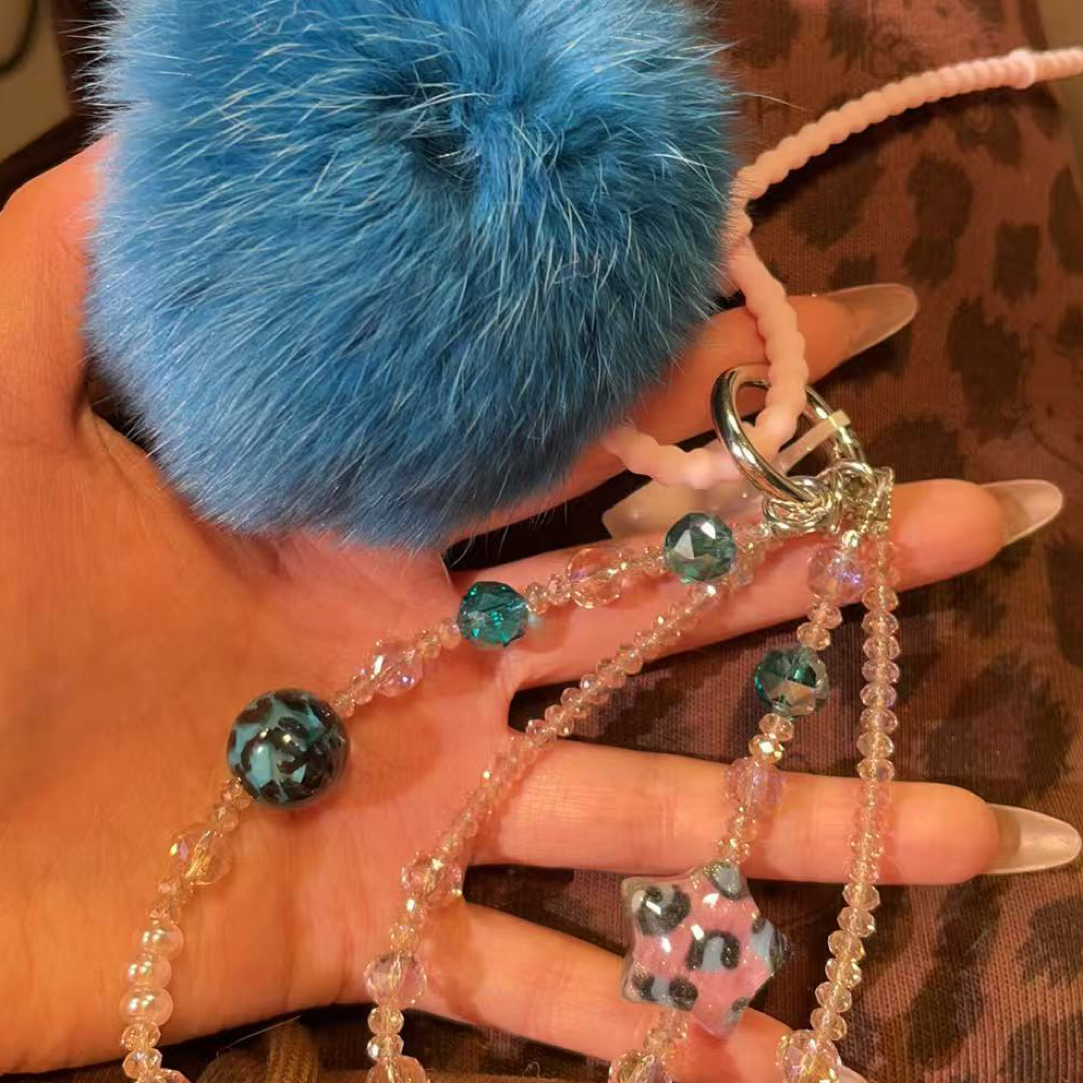 6582孔雀蓝毛原创手机链