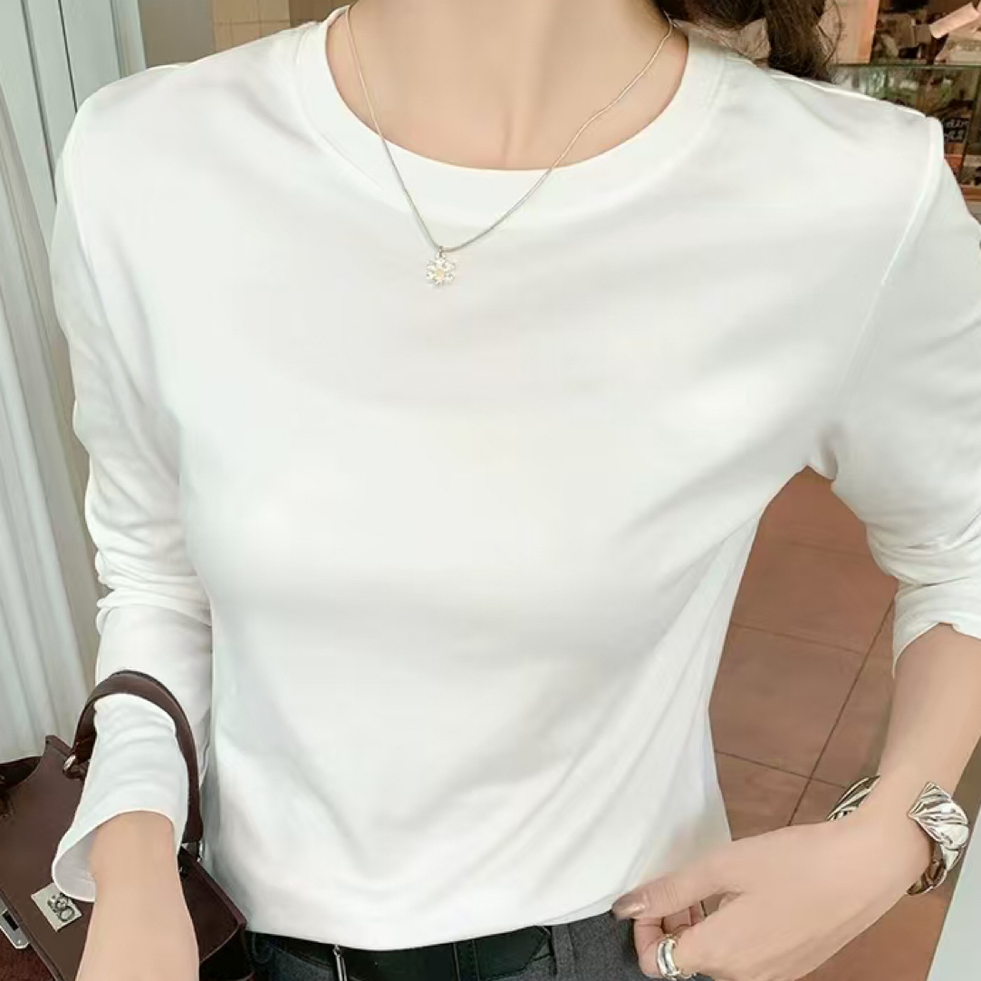 Meiky饼 静奢风 简约百搭抗菌圆领长袖打底T恤 5色