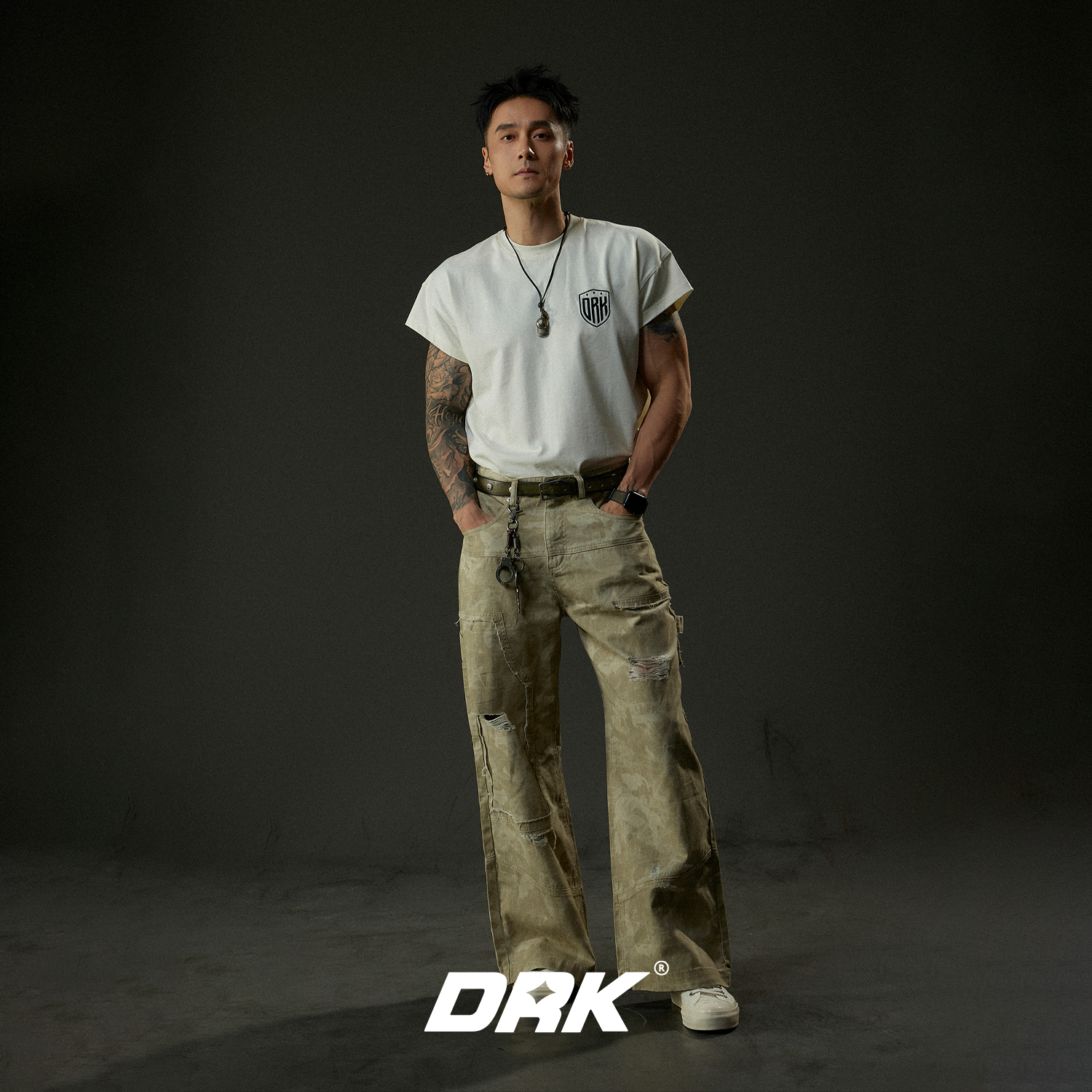 DRK【破序系列】破坏迷彩伐木裤新款直筒潮流拼接复古休闲高街宽松