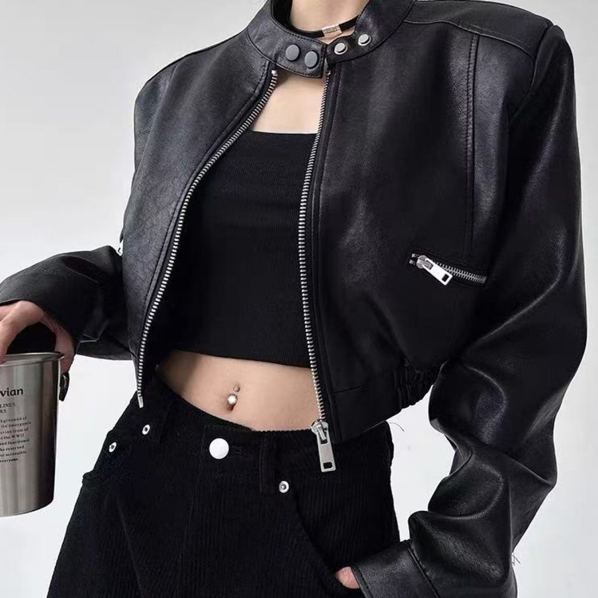 品质版2025秋装新款帅气百搭短款机车服夹克上衣高腰PU皮衣外套女
