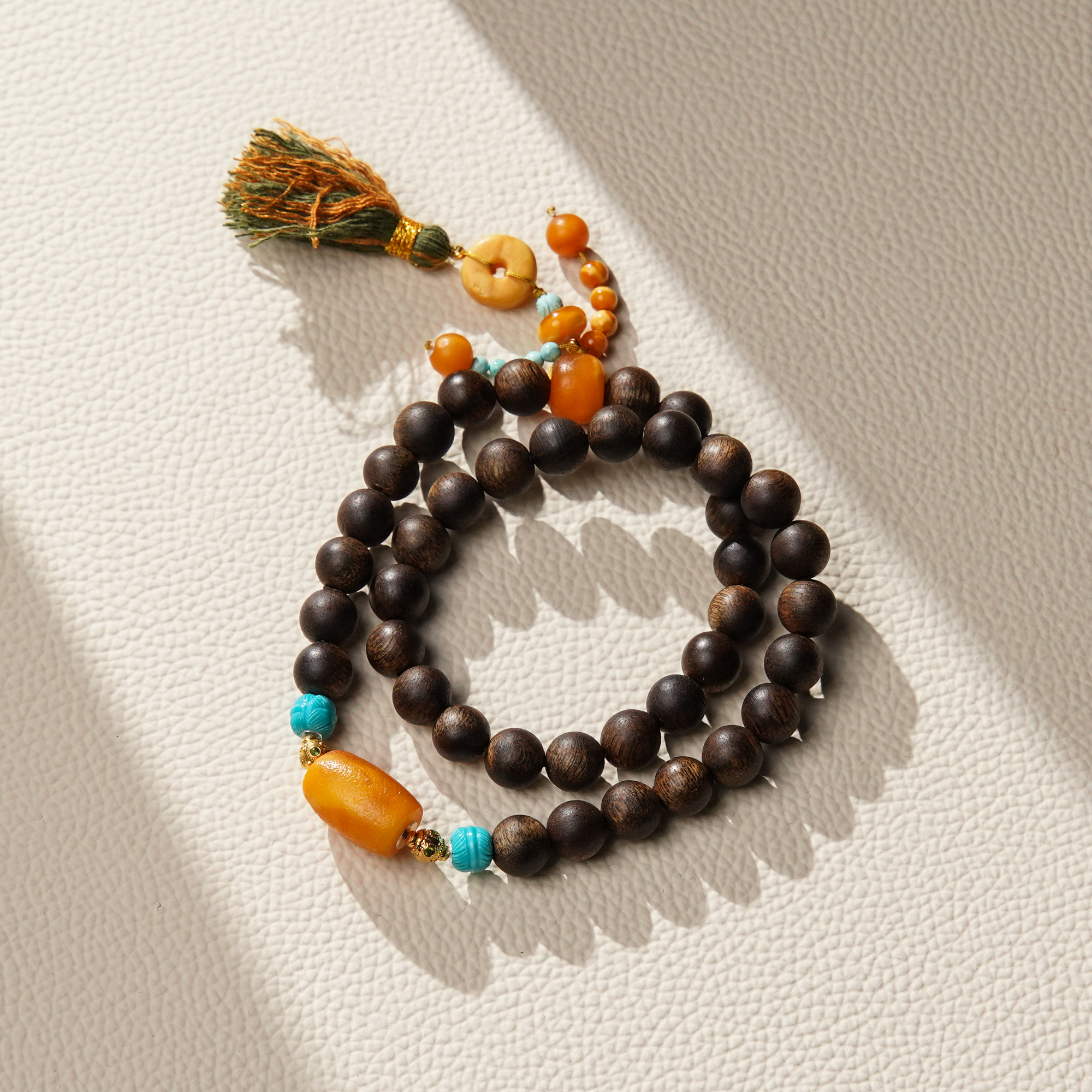 沉香沉水紫奇楠0.8DIY18k蜜蜡马蹄绿松沉香手串双圈/CX01044