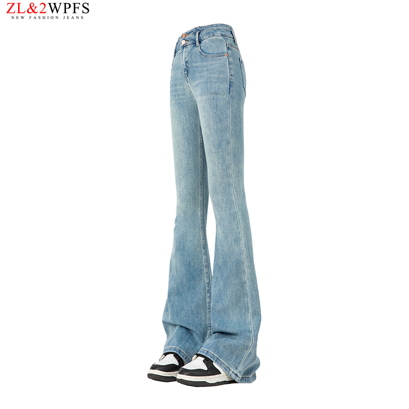 薄荷青微喇叭牛仔裤女高腰显瘦四面弹力2025春夏新款宽松百搭休闲