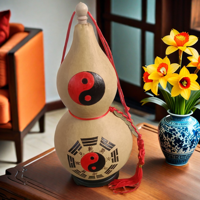 天然开口太极八卦五帝钱葫芦挂件客厅卧室门对家居装饰工艺品