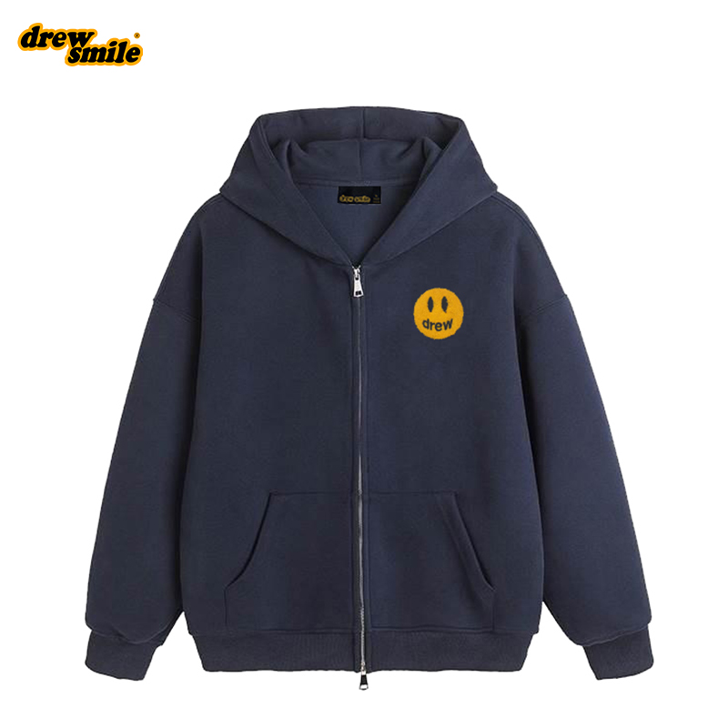 drew笑脸正品420克重磅双拉链连帽开衫卫衣学生宽松百搭加厚外套