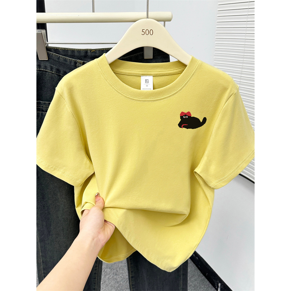  2025新款正肩圆领t恤女短袖时尚大码胖mm200斤印花显瘦上衣夏季