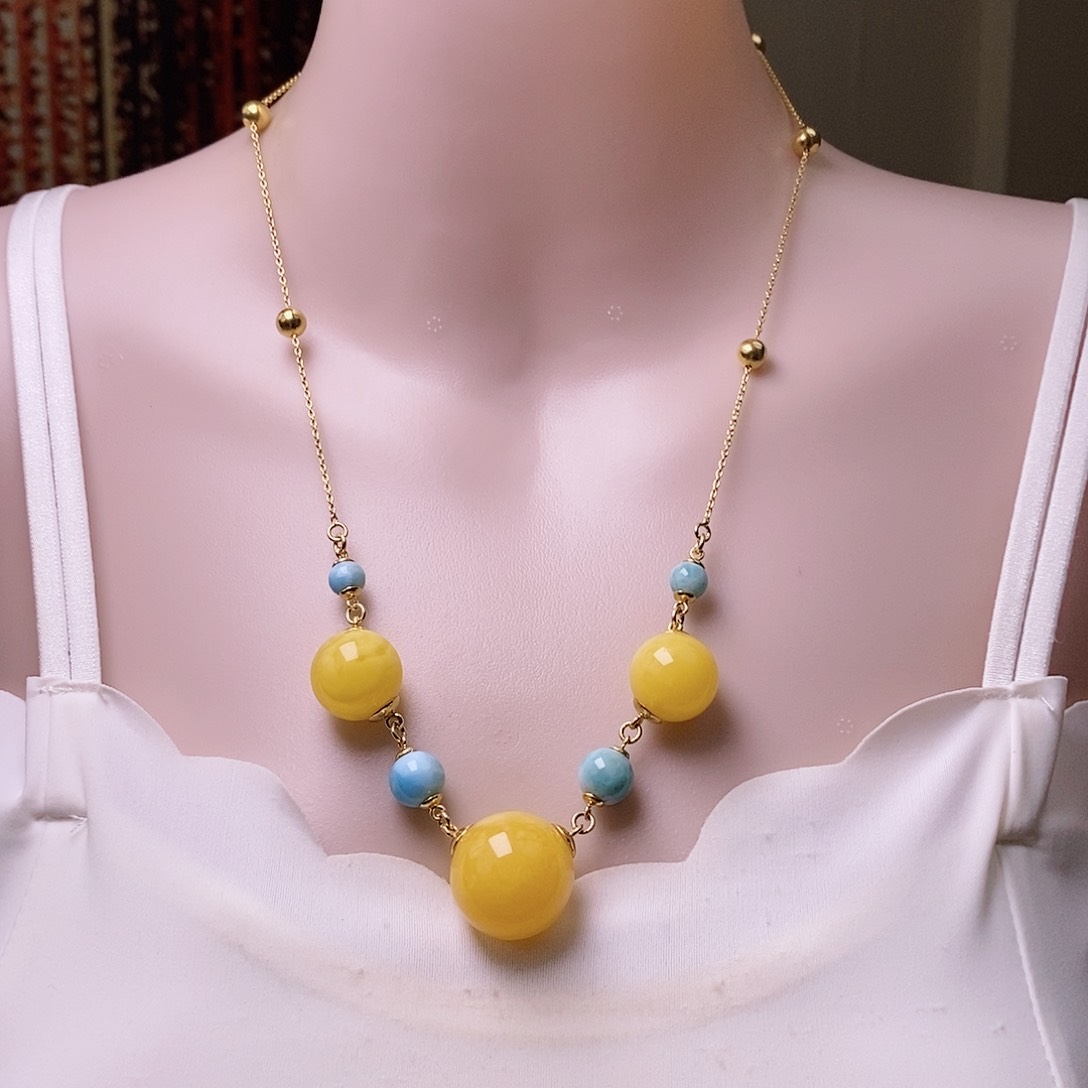 琥珀颈饰银S925镶嵌项链