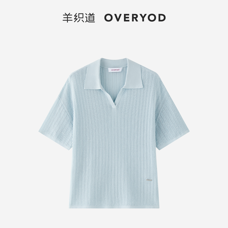 羊织道羊织道南风 细绞花挑孔POLO领短袖上衣