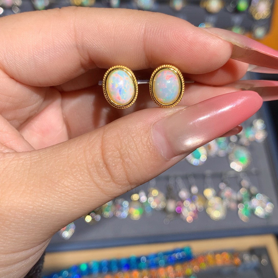 银S925镶嵌欧泊欧泊福利耳饰l