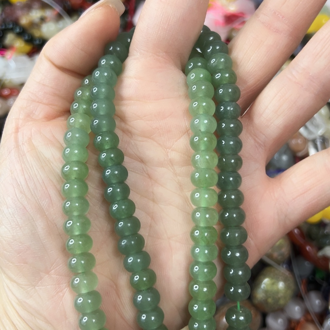 玛瑙/玉髓未镶嵌珠宝半成品，卡8绿东陵算盘一条