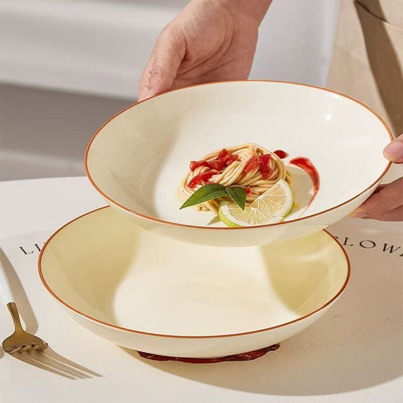 【6只装】福运8英寸菜盘圆盘深盘高温釉下彩陶瓷餐具