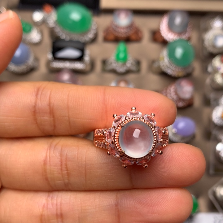 翡翠合金戒指翡翠高冰波双眼眼皮钢蛋