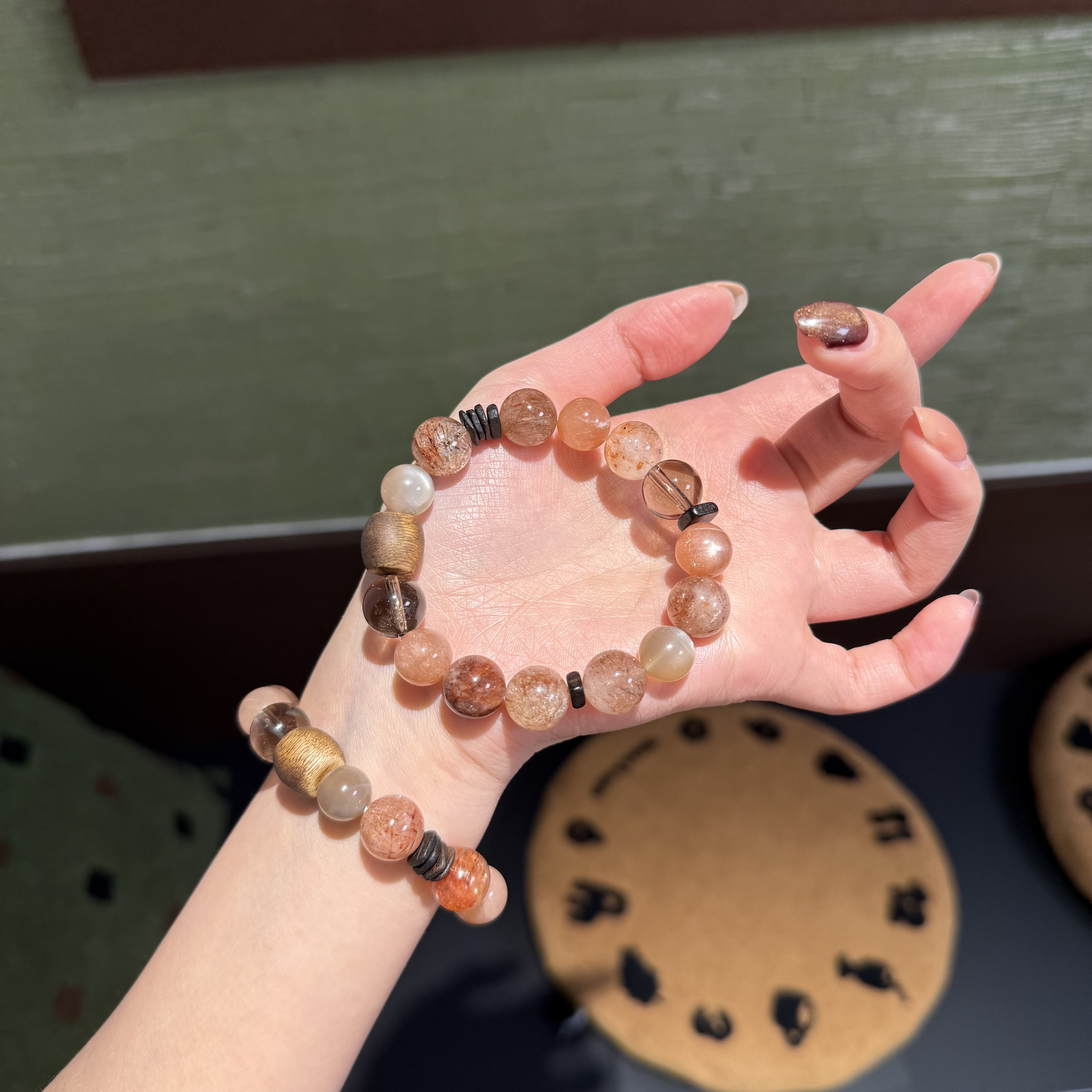 C*茶栗碎光*黑金超月光茶晶多宝手串 多样性发其一