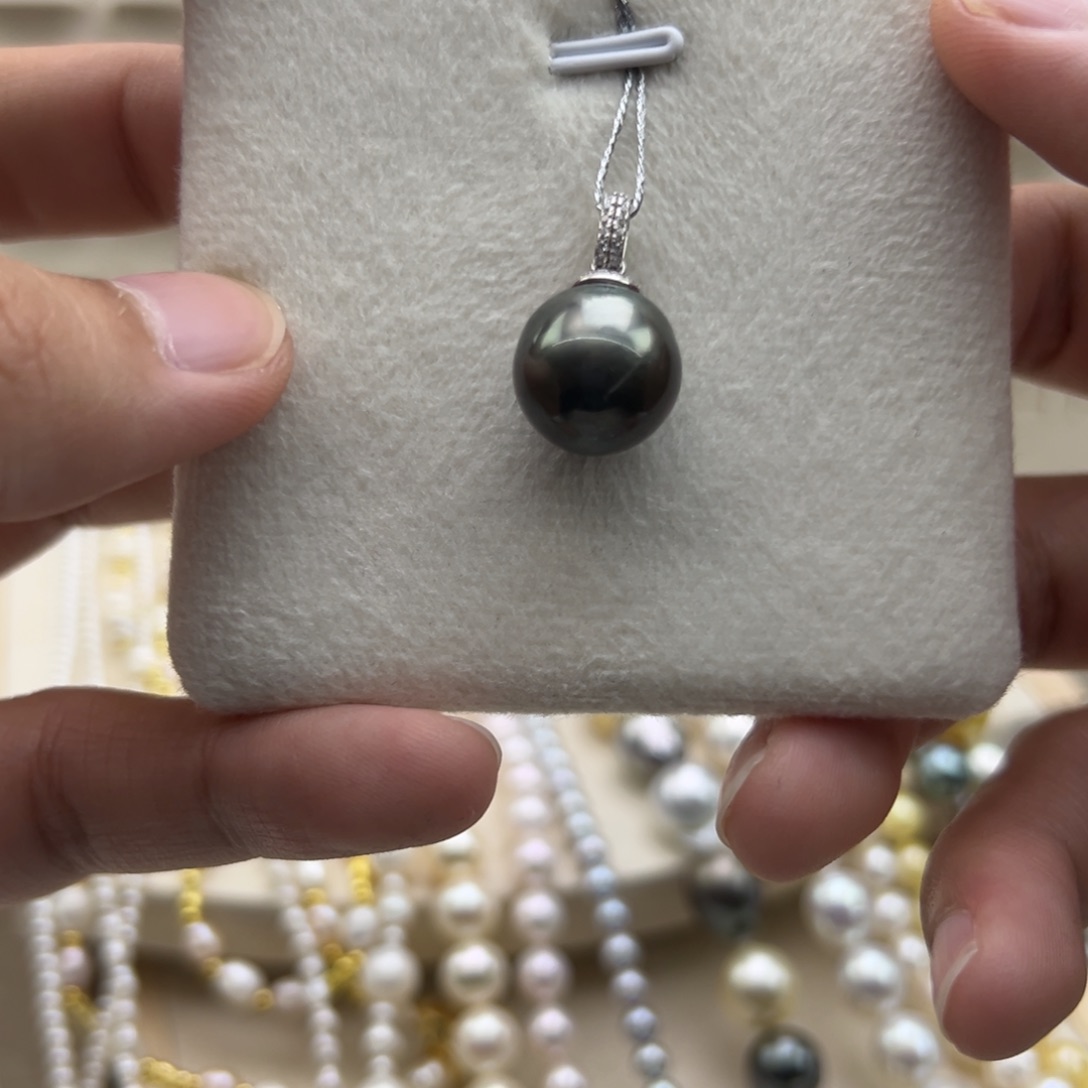 银S925镶嵌吊坠(不含链)海水珍珠13mm大溪地吊坠