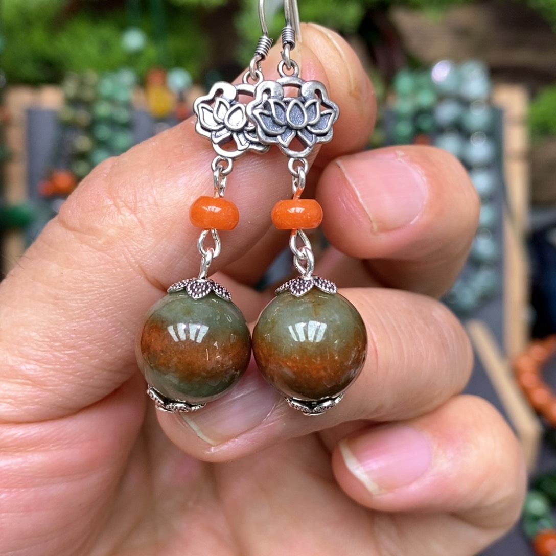 翡翠耳饰银S925镶嵌漂亮美眉