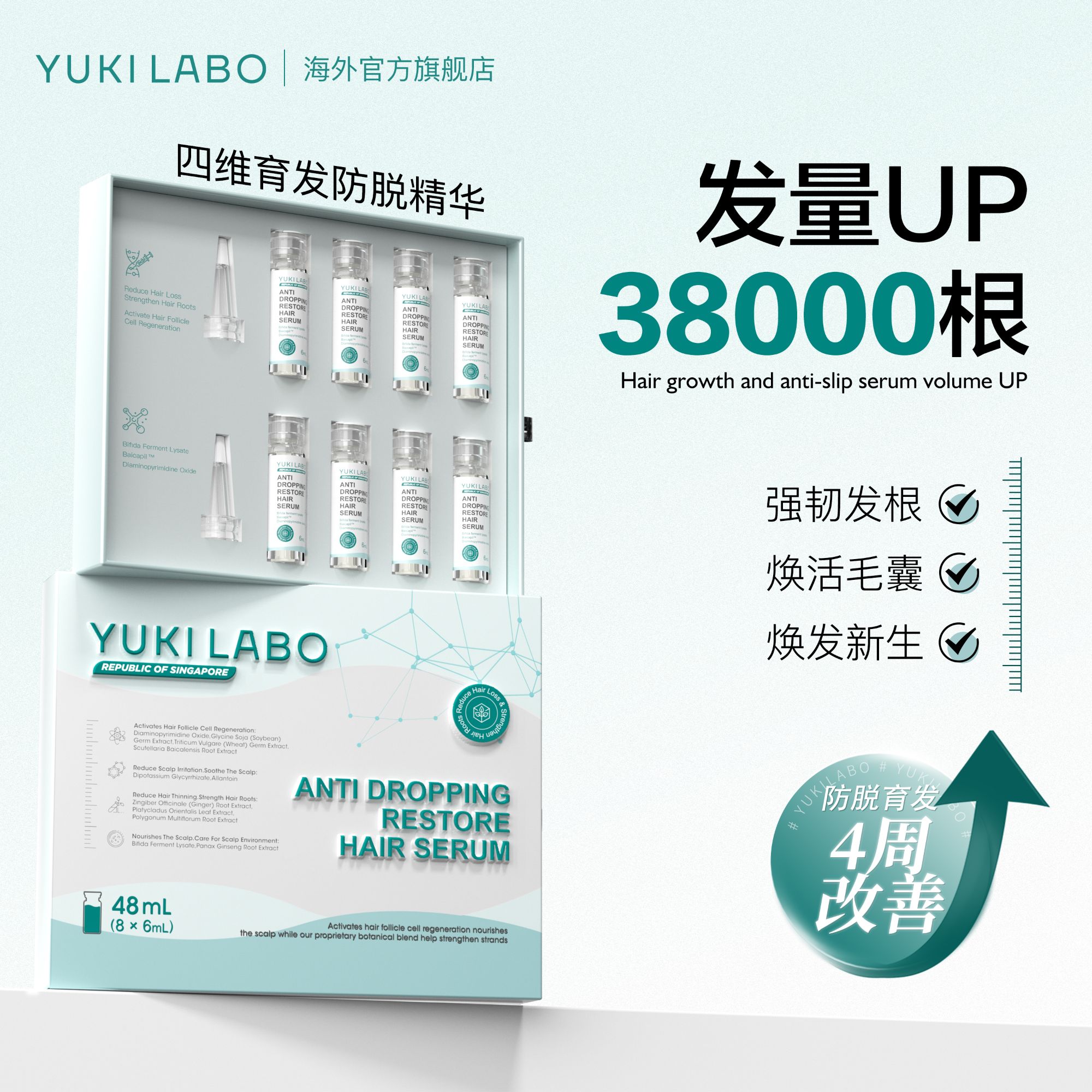 YUKILABO四维育发固发防脱安瓶二代米诺升级精华育发液