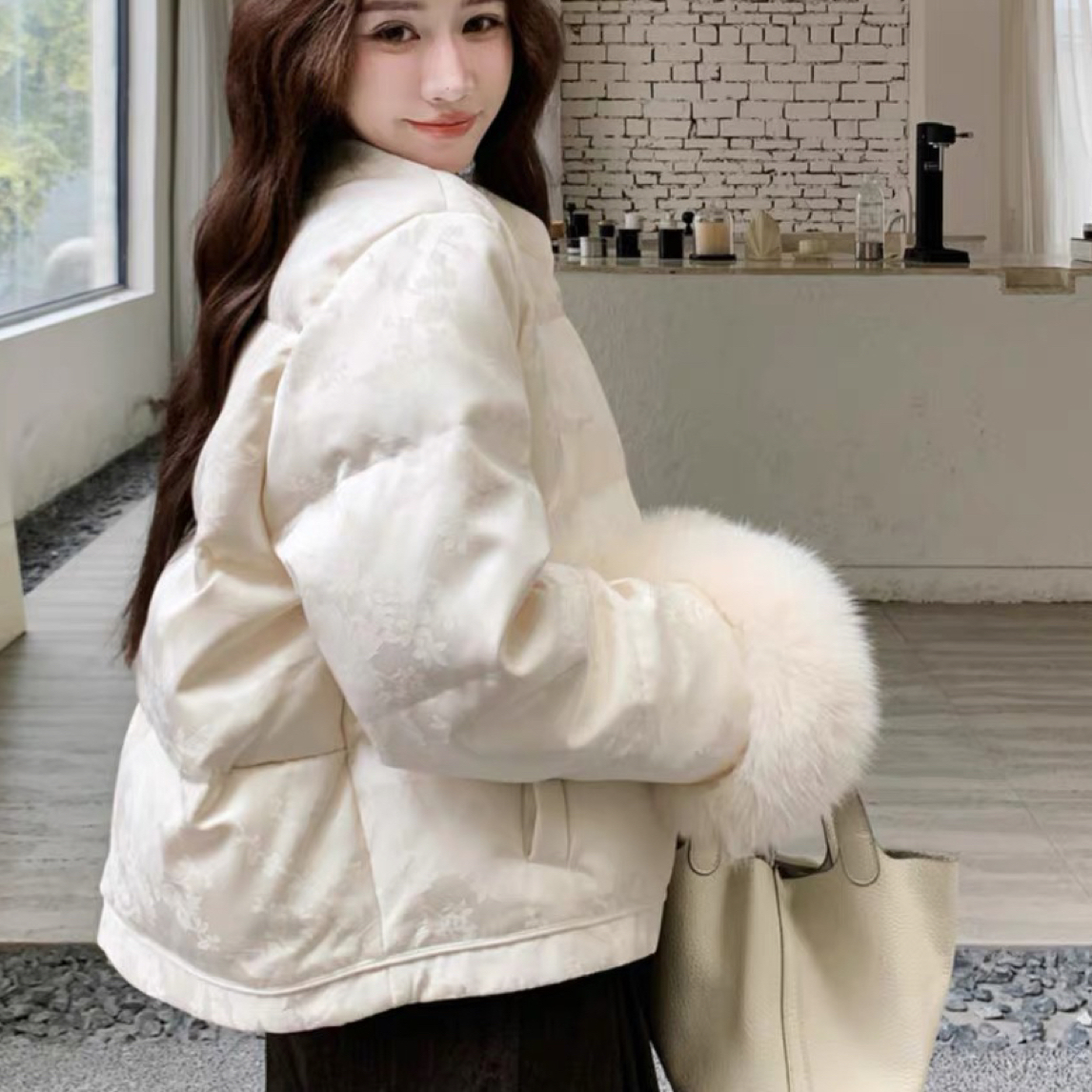 955 国风提花毛毛袖口防寒服外套