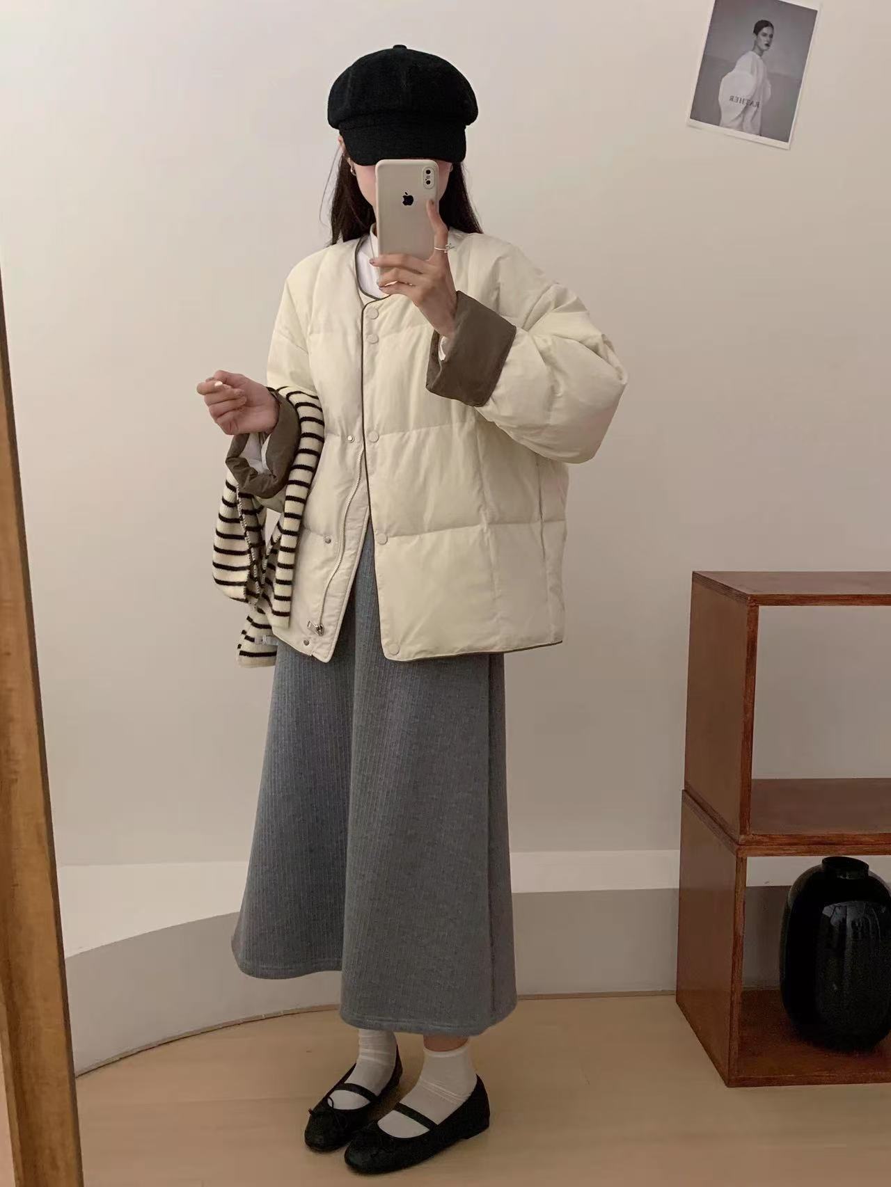 【运费险】A85秋冬新款韩系宽松圆领单排扣拼色棉服