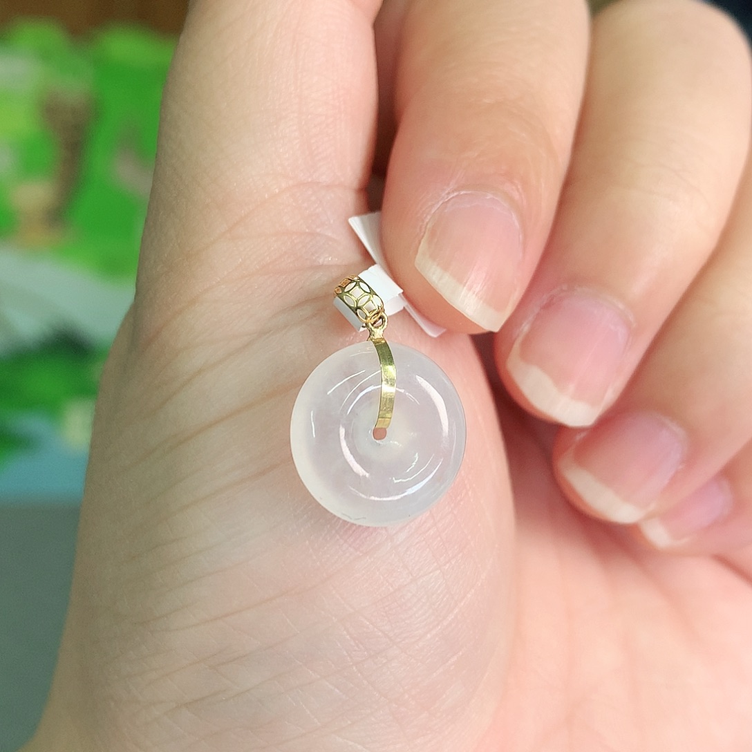 翡翠颈饰18K金镶嵌冰胶扣13.9*4.8