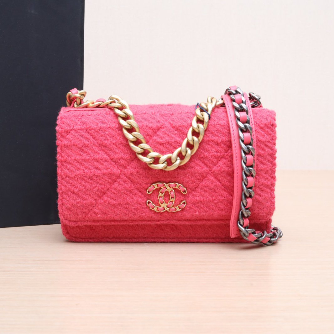 99新 Chanel/香奈儿 小花6花 19BAG WOC 粉红色 毛呢 30开包