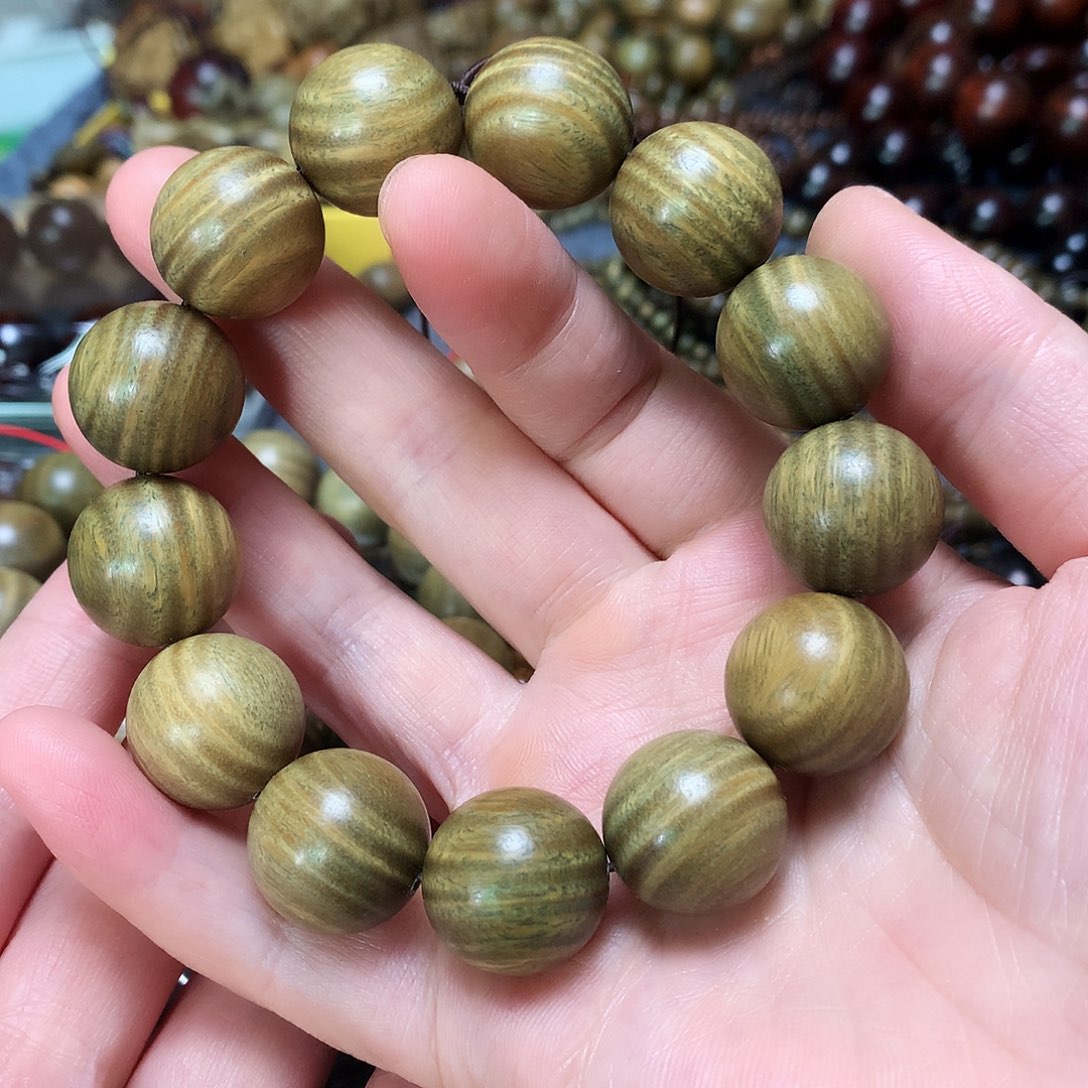 维腊木（绿檀）手串/手链廾***?1.8满水波纹