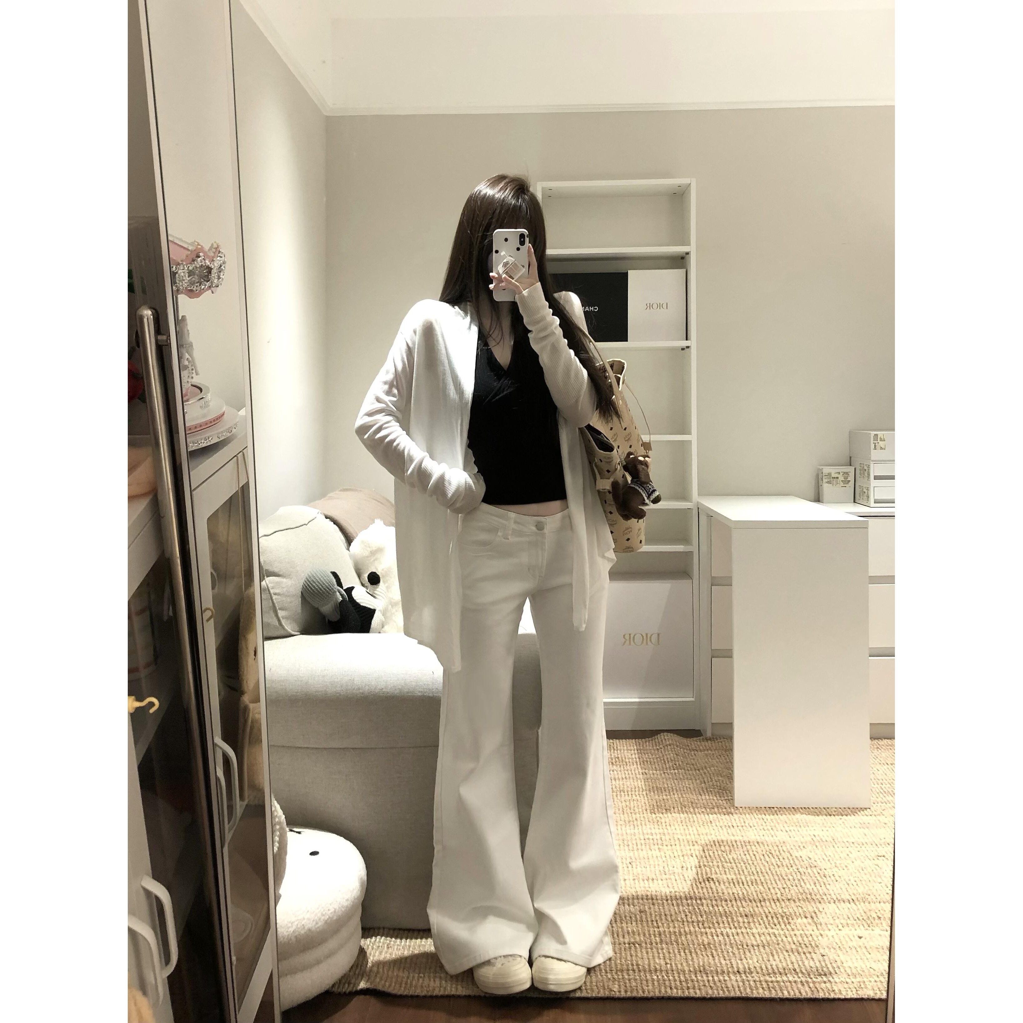 【现货+运费险】高个子加长白色低腰微喇牛仔裤宽松不贴腿拖地裤秋