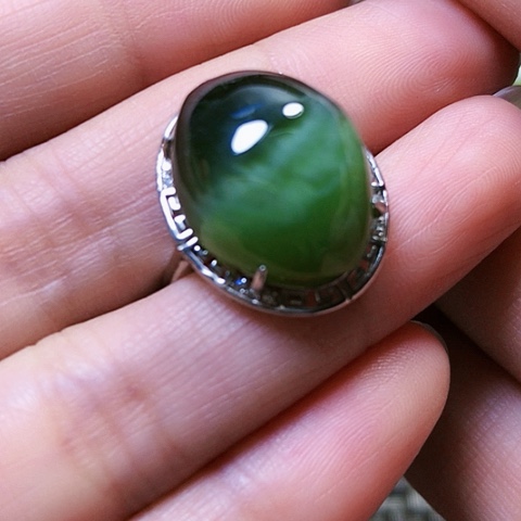 和田玉戒指银S925镶嵌