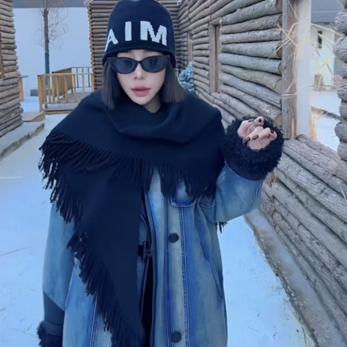 【木棉】流苏三角巾羊毛披肩纯色针织保暖围巾秋冬护颈防寒8792