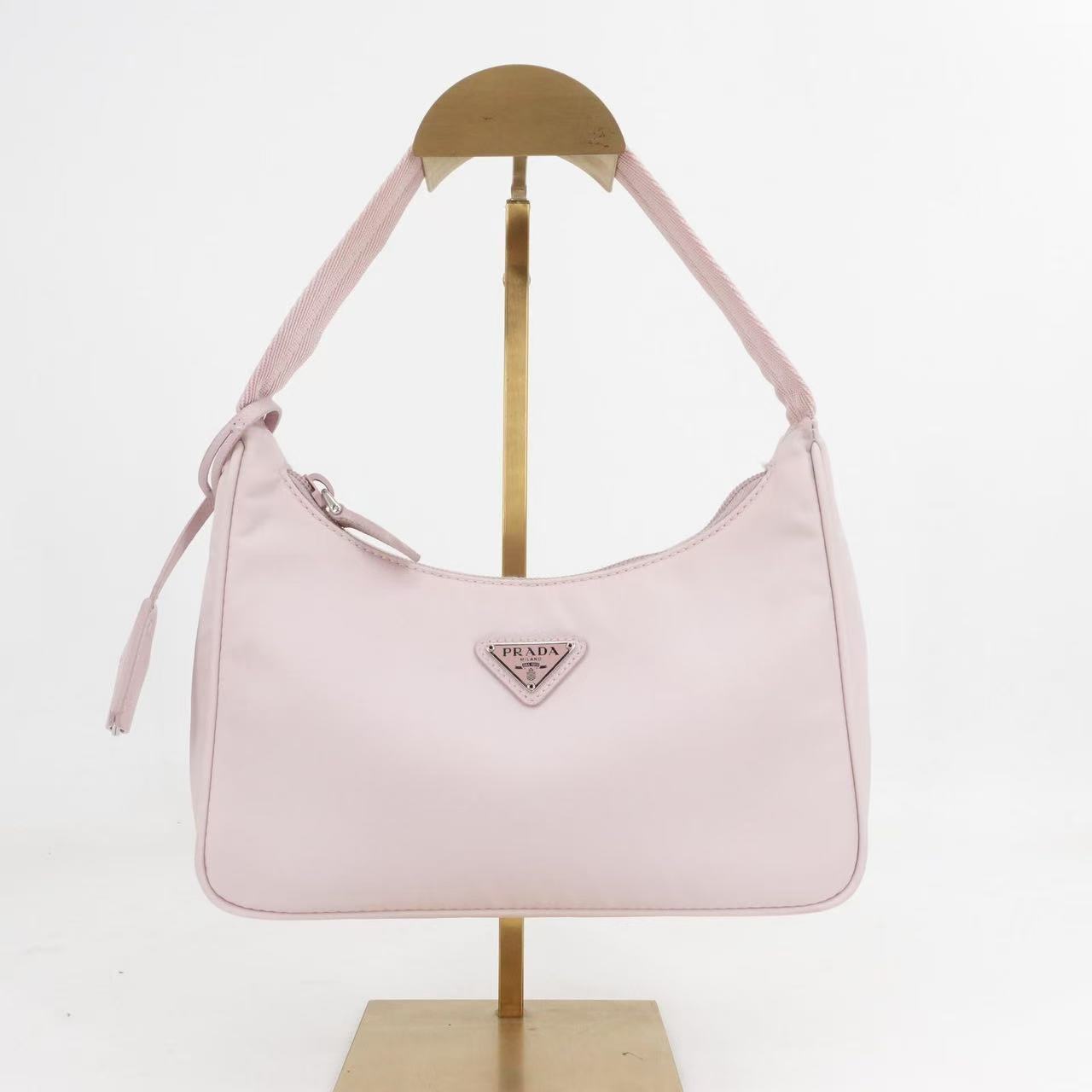 95新 Prada/普拉达 GGS普拉达hobo2000粉色尼龙单肩包16502212